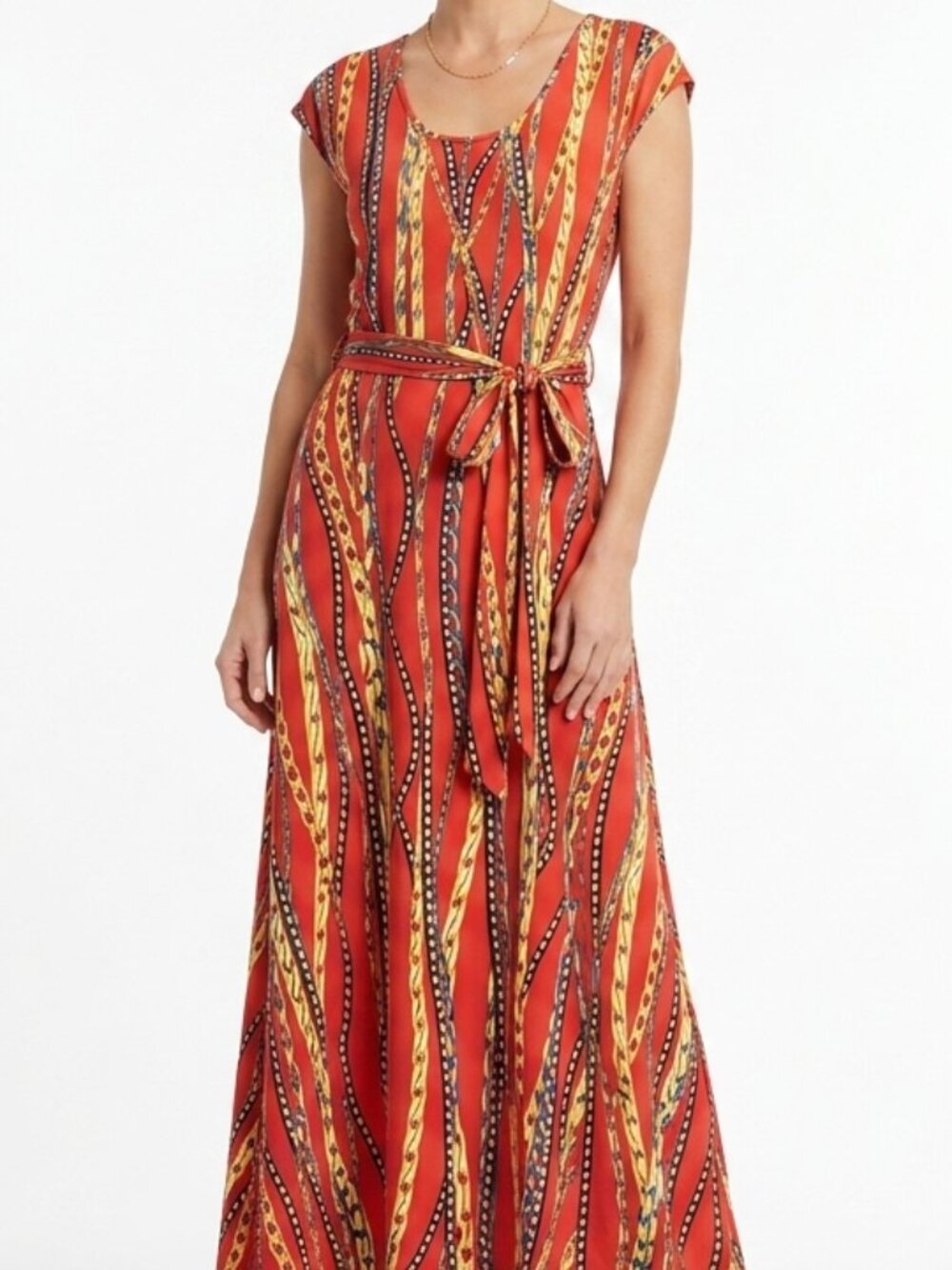 Couture Chain Print Layered look V-Neck Dress in Tomato 🍅